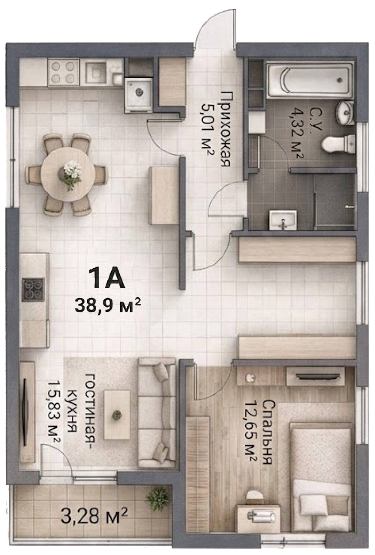 Планировка 1-комн. (38.9 м²)